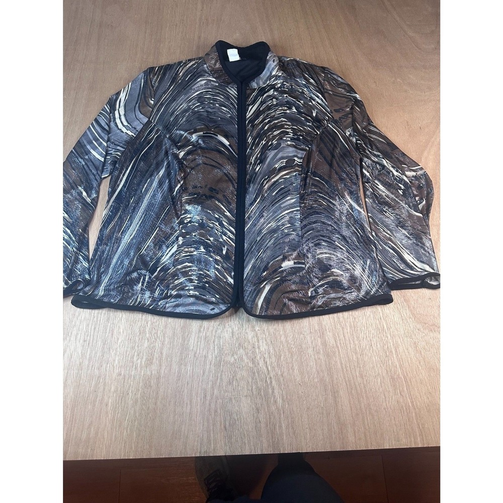 JBS Sheer Zip Front Jacket Abstract Swirl Print Brown Black Metallic Women's XL